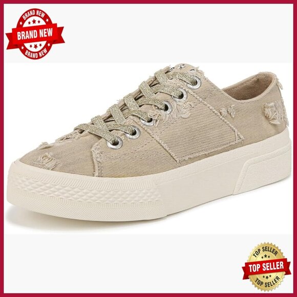 Shoes - Women's Distressed Fabric Sneakers with Metallic Studs Platform Sole